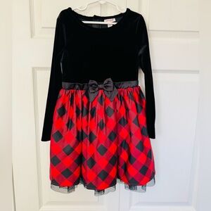 Black and Red Plaid Christmas Dress with Bow